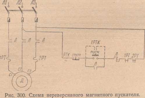 Схема нереверсивного магнитного пускателя